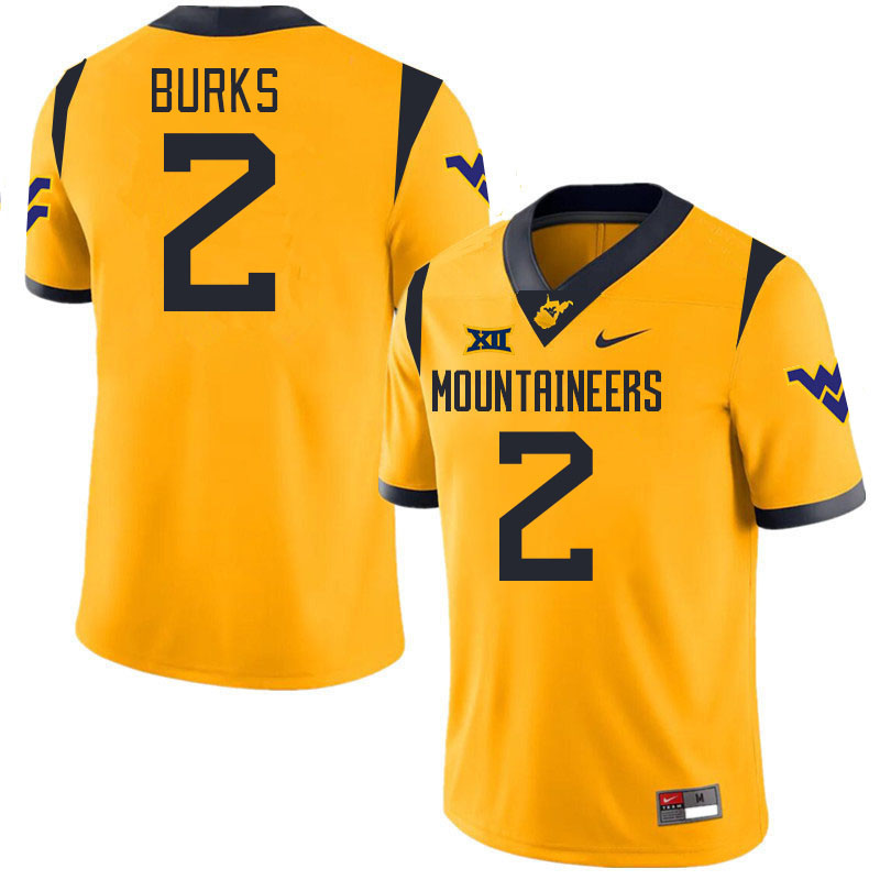 #2 Aubrey Burks West Virginia Mountaineers College 2024 New Uniforms Football Jerseys Stitched Sale-Gold